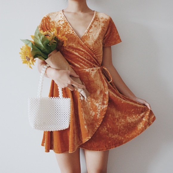 Lulus Dresses & Skirts - Gold Velvet Wrap Dress